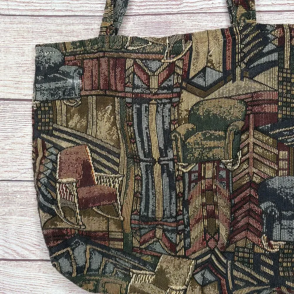 Schweiger Vintage Cozy Library Book Tapestry Brown Gray Tote Bag